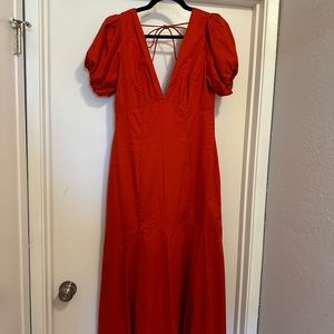 [Brand New with Tags] Abercrombie & Fitch Puff Sleeve Slim Poplin Midi Dress (S)